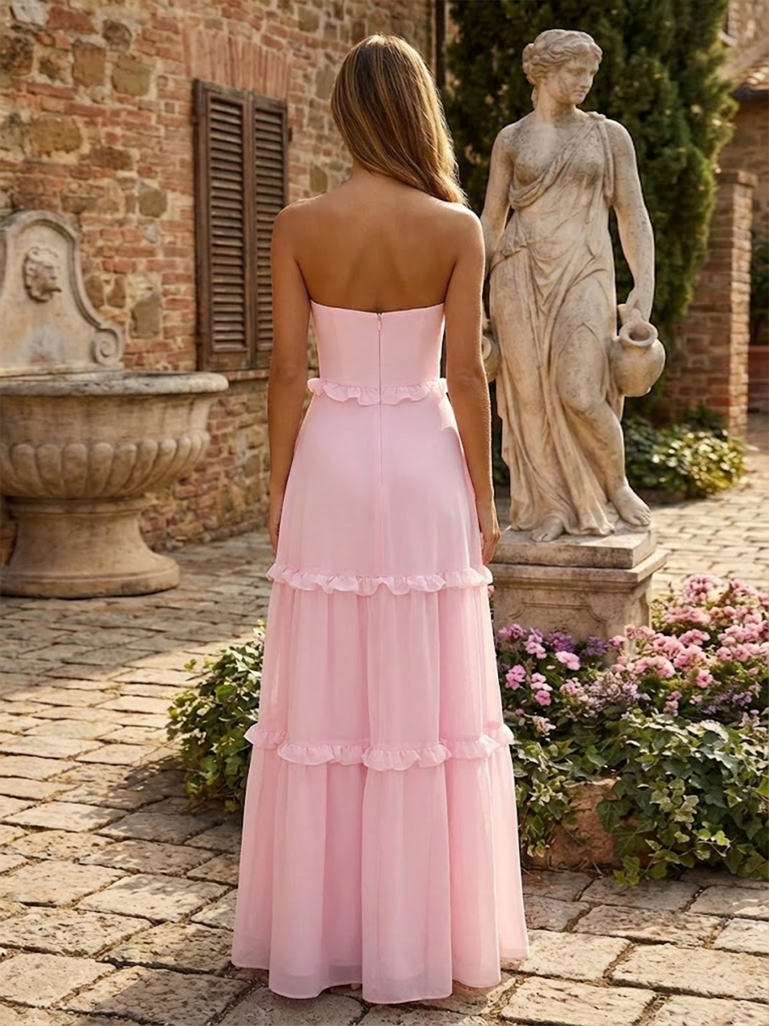 Strapless Satin Prom Dress for Teens Ruffle A Line Sweet 16 Dresses
