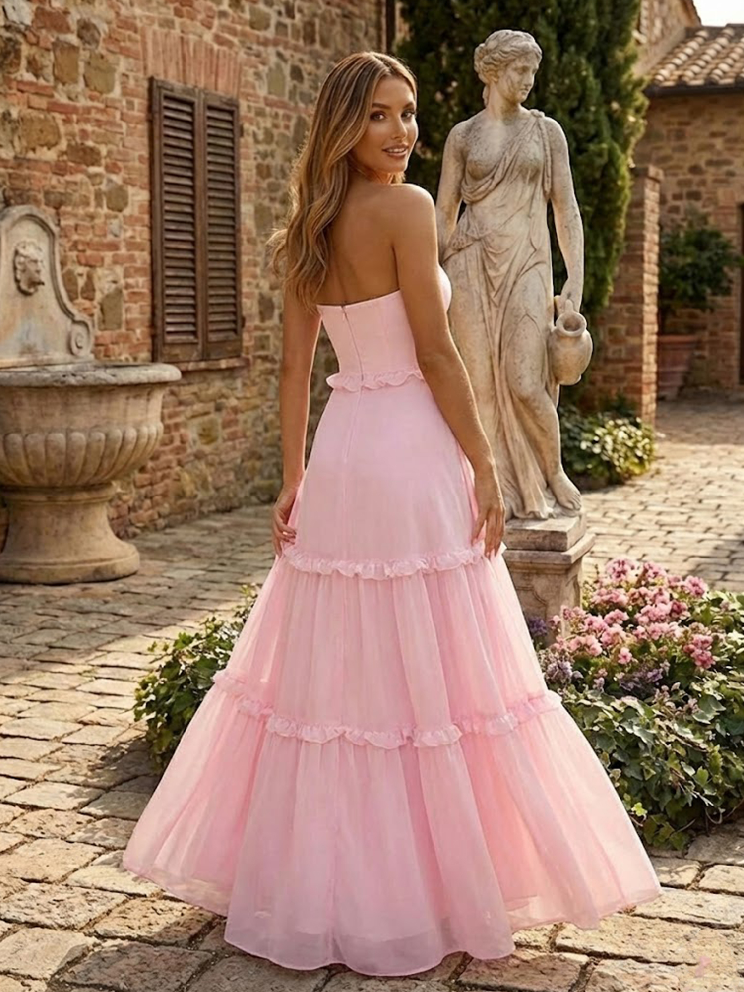 Strapless Satin Prom Dress for Teens Ruffle A Line Sweet 16 Dresses