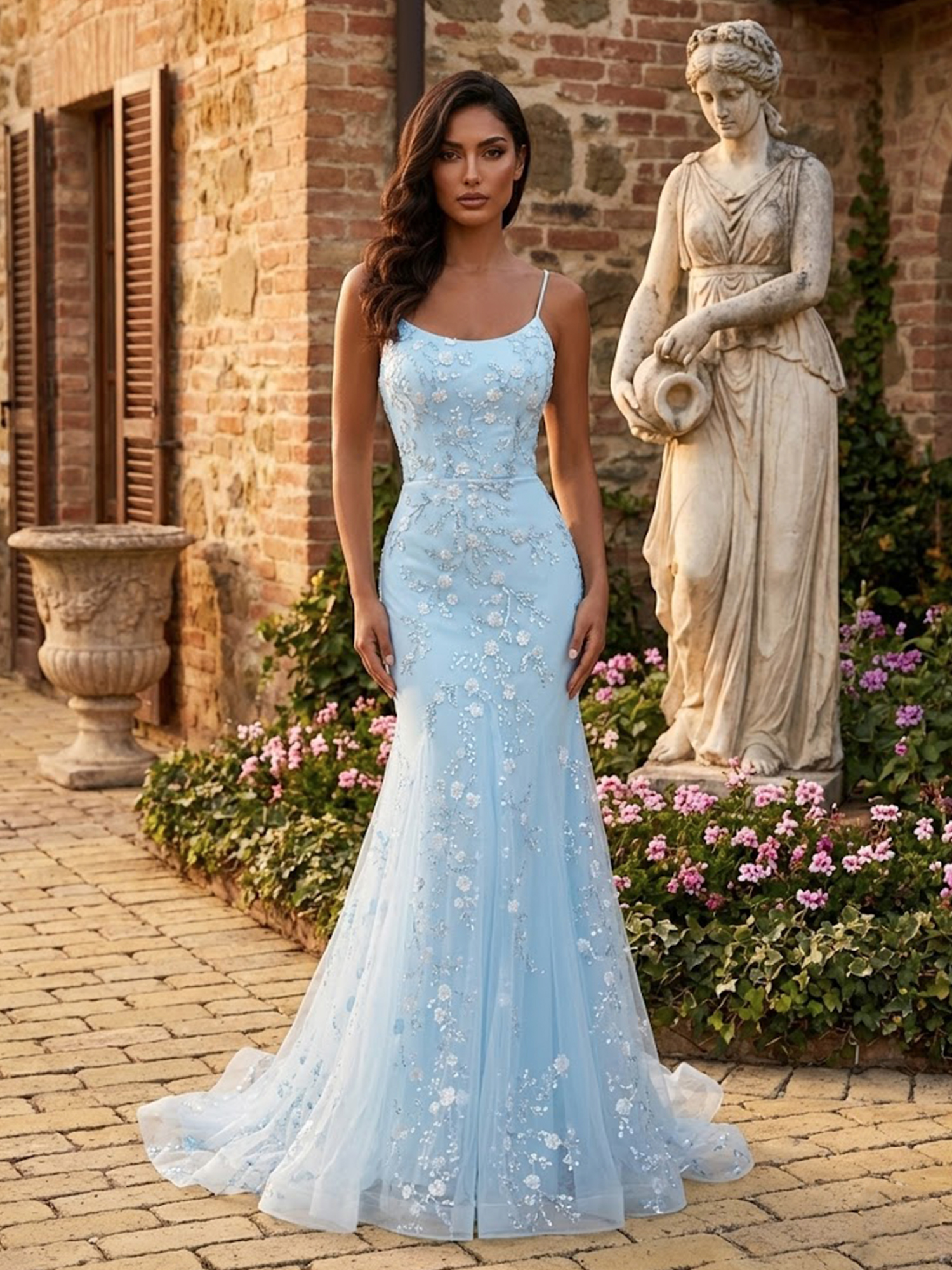 3D Flower Prom Dresses for Teens Mermaid Spaghetti Straps Party Dress