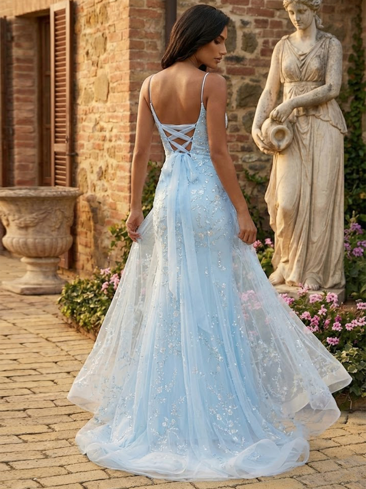 3D Flower Prom Dresses for Teens Mermaid Spaghetti Straps Party Dress