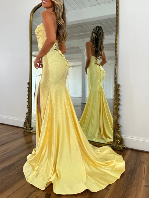 Light Blue Sparky Sequins Halter Neck Mermaid Prom Gown with Train