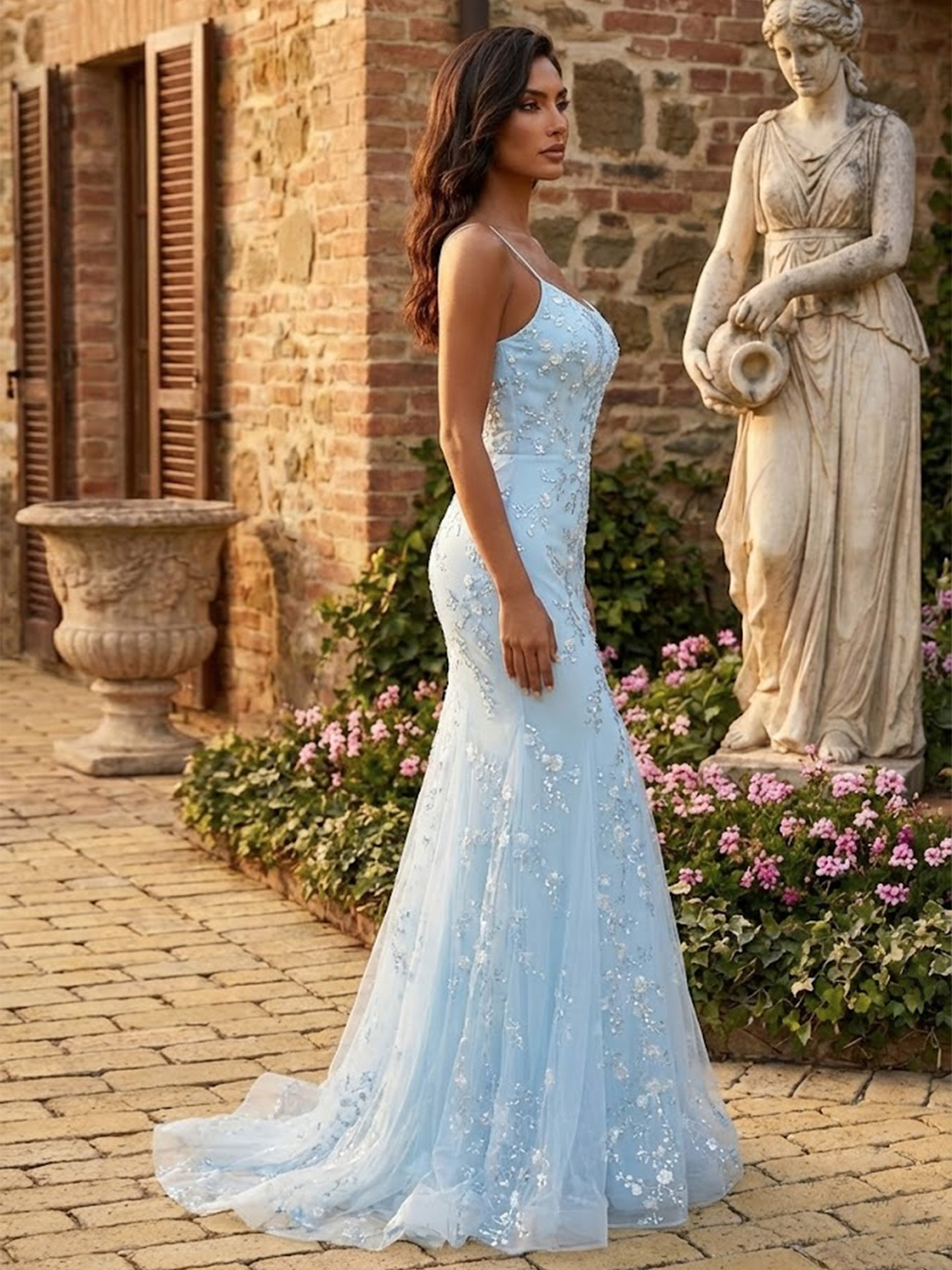 3D Flower Prom Dresses for Teens Mermaid Spaghetti Straps Party Dress