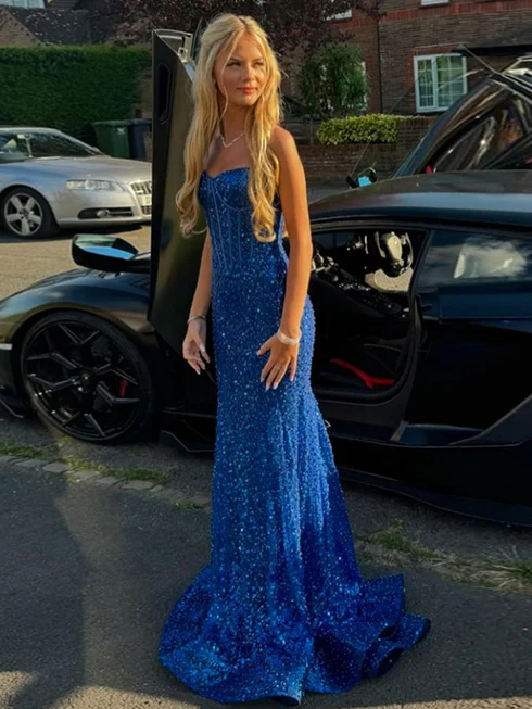 Pink Sparky Sequins Spaghetti Straps Mermaid Prom Dress 