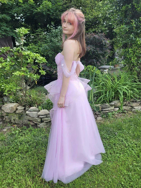 Sage Flowy Off the Shoulder Tulle Princess Prom Dress 