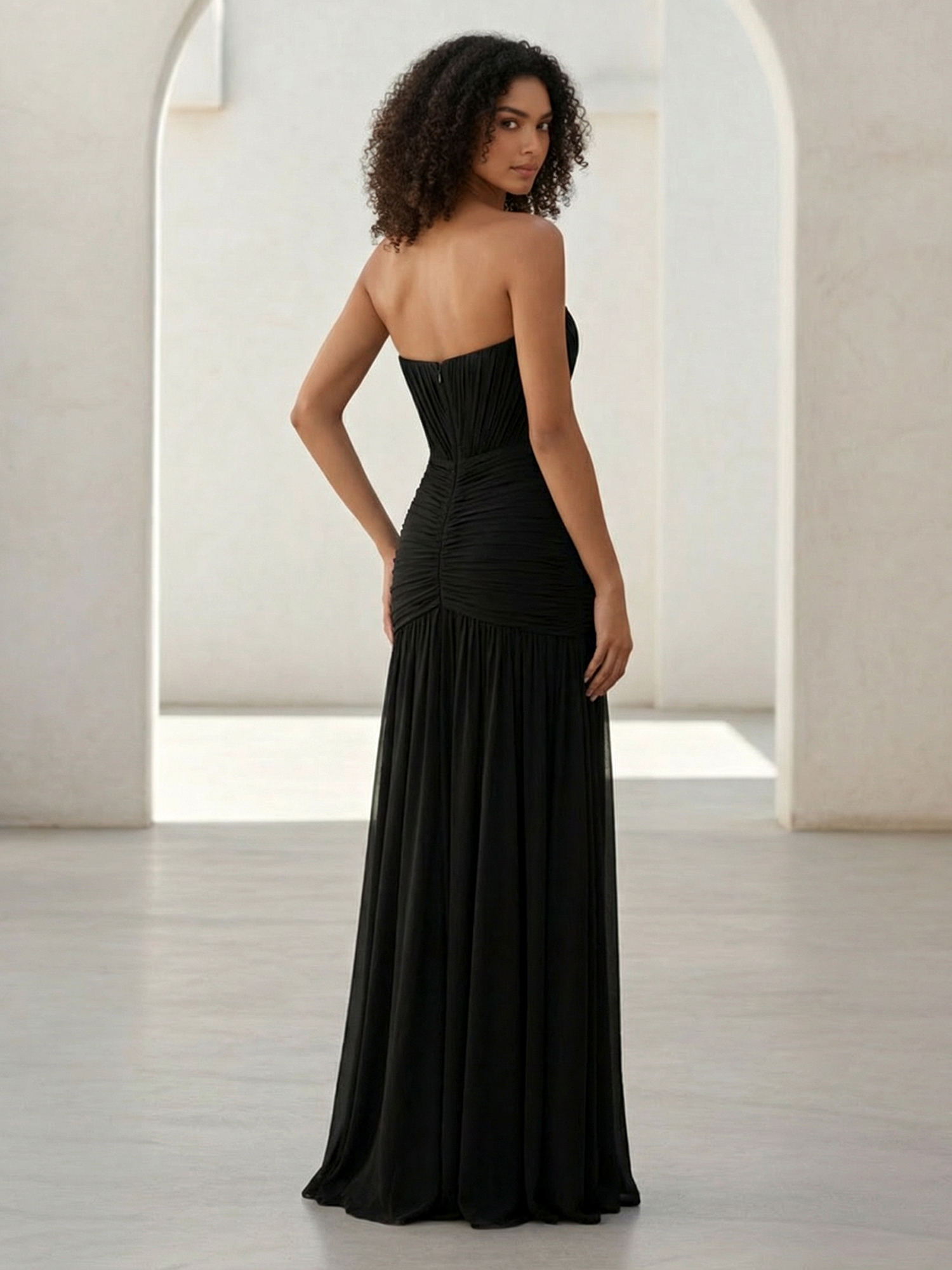 Black Sweetheart A Line Pleat Prom Gown with Slit