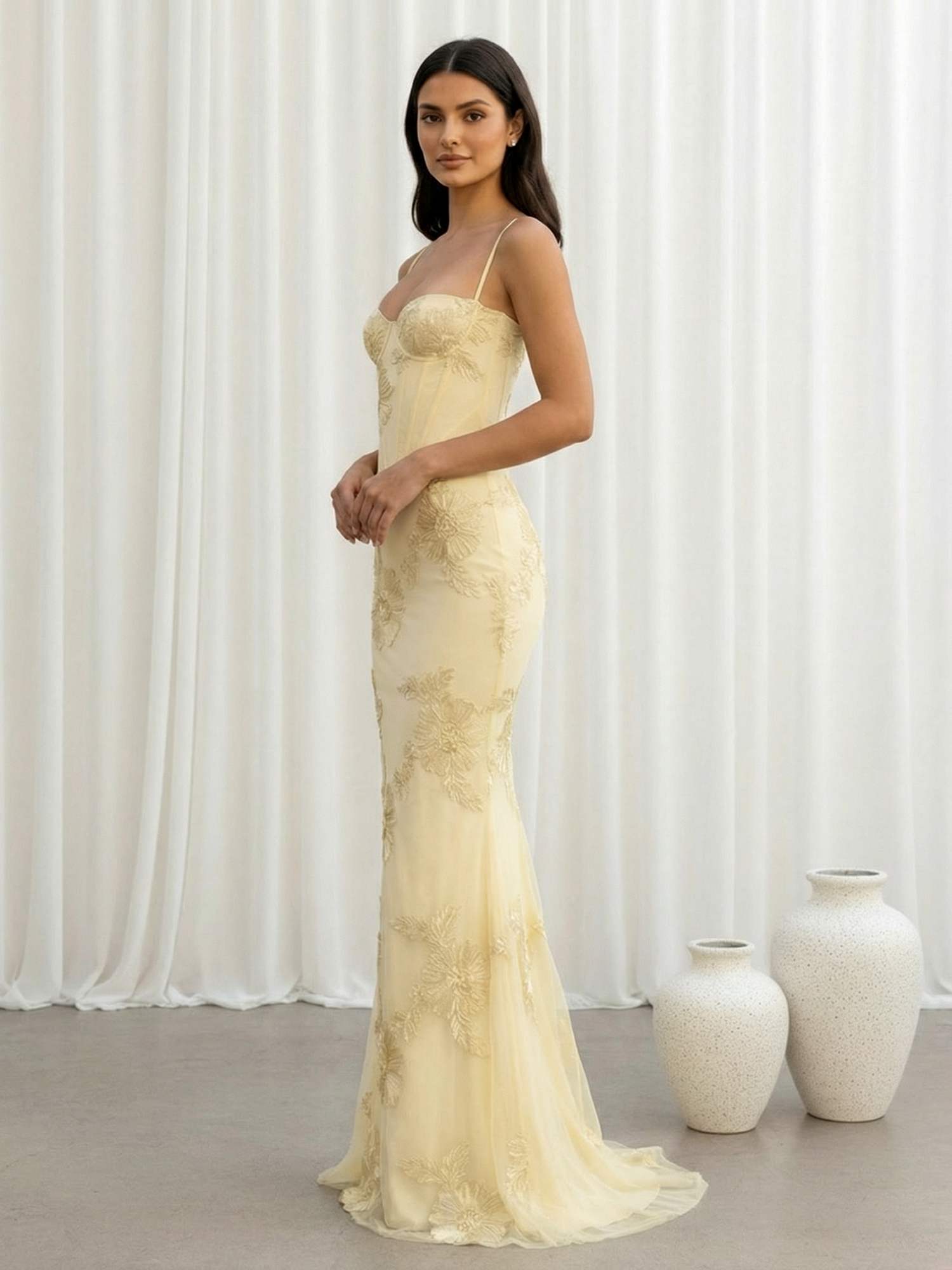 Yellow 3D Flower Sweetheart Mermaid Satin Prom Dress 