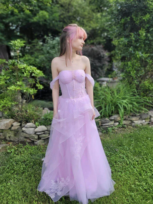 Sage Flowy Off the Shoulder Tulle Princess Prom Dress 