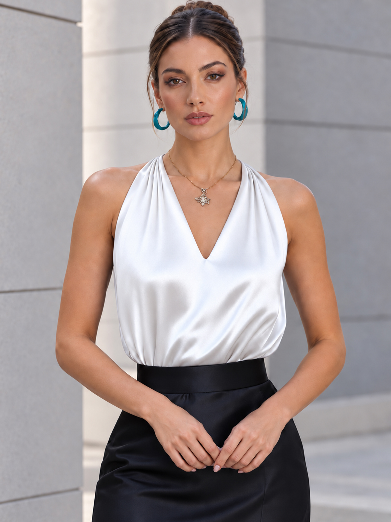 Halter V‑Neck Satin Camisole Greek Goddess Sleeveless Tank Top for Women