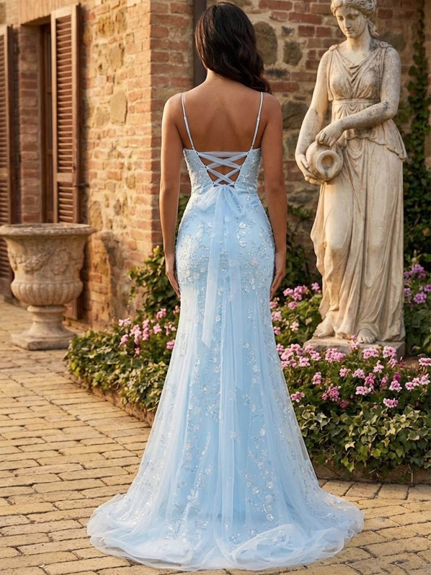 3D Flower Prom Dresses for Teens Mermaid Spaghetti Straps Party Dress