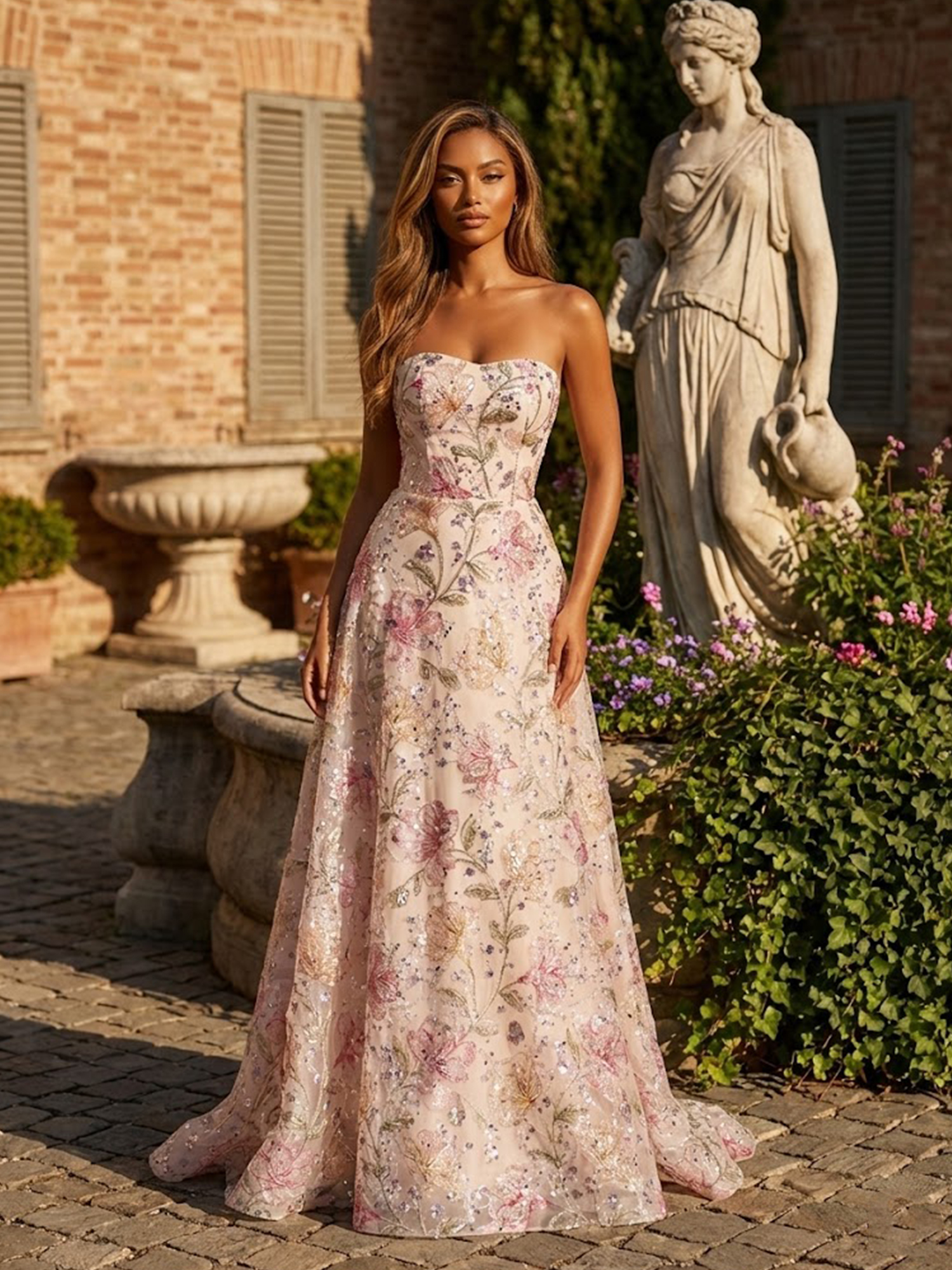 3D Flower Strapless Prom Dresses for Teens Satin A Line Wedding Guest Dress