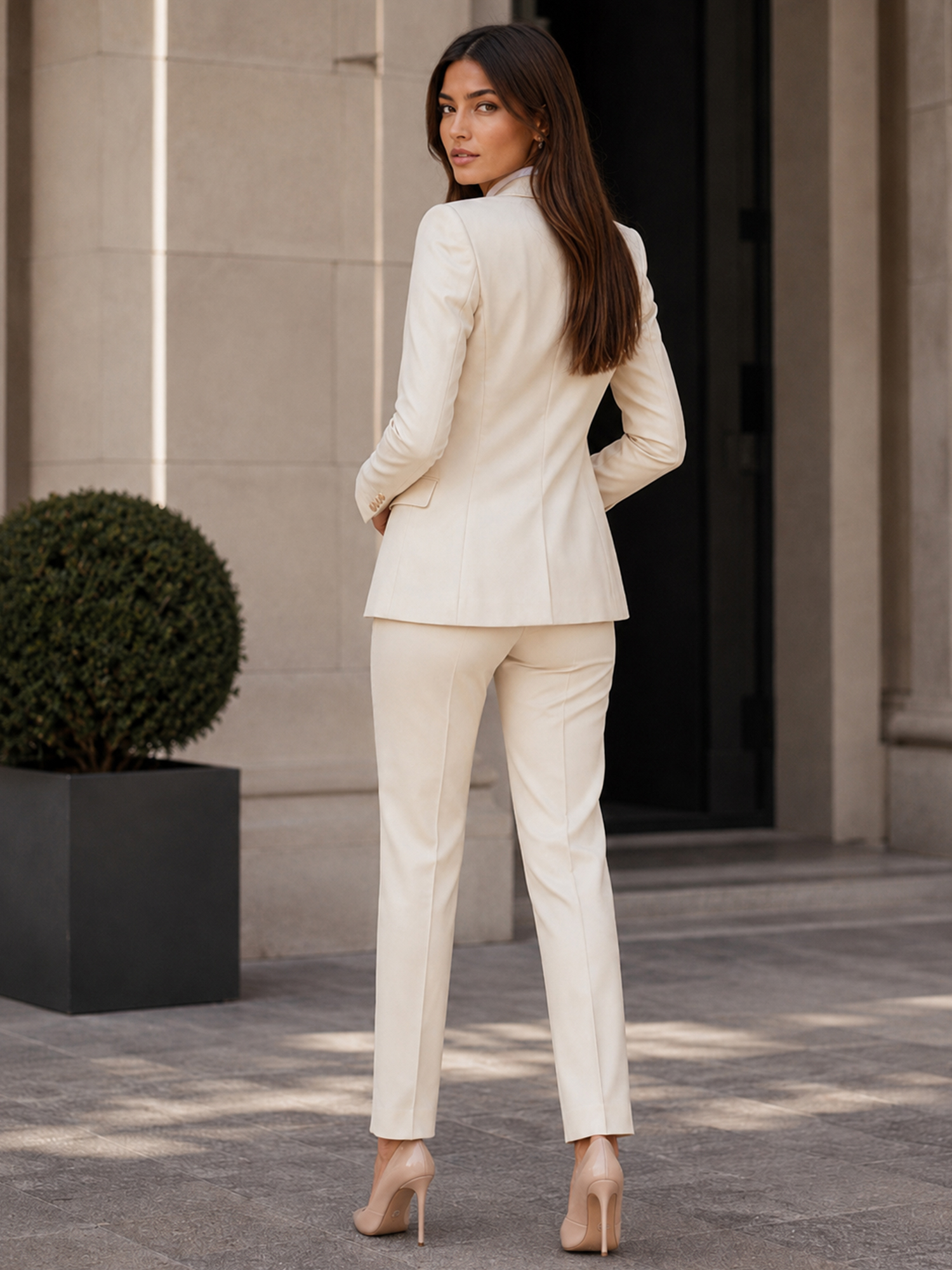 Ivory Slim‑fit Blazer And Trousers 3‑Piece Suit With Contrast Waistcoat