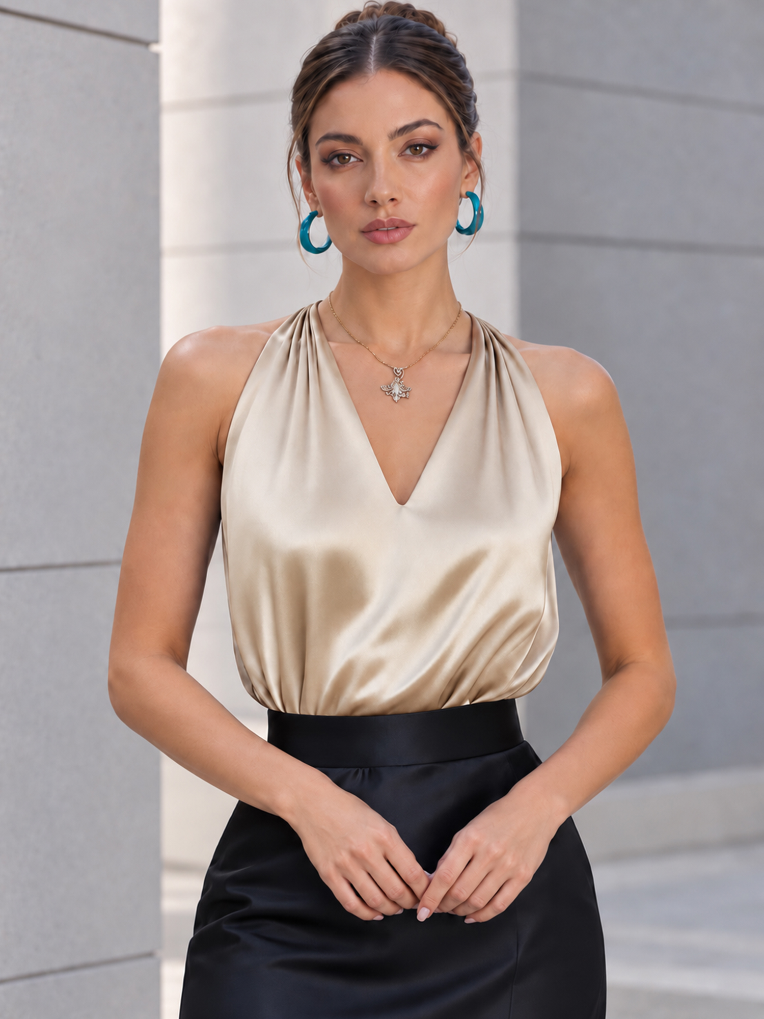 Halter V‑Neck Satin Camisole Greek Goddess Sleeveless Tank Top for Women