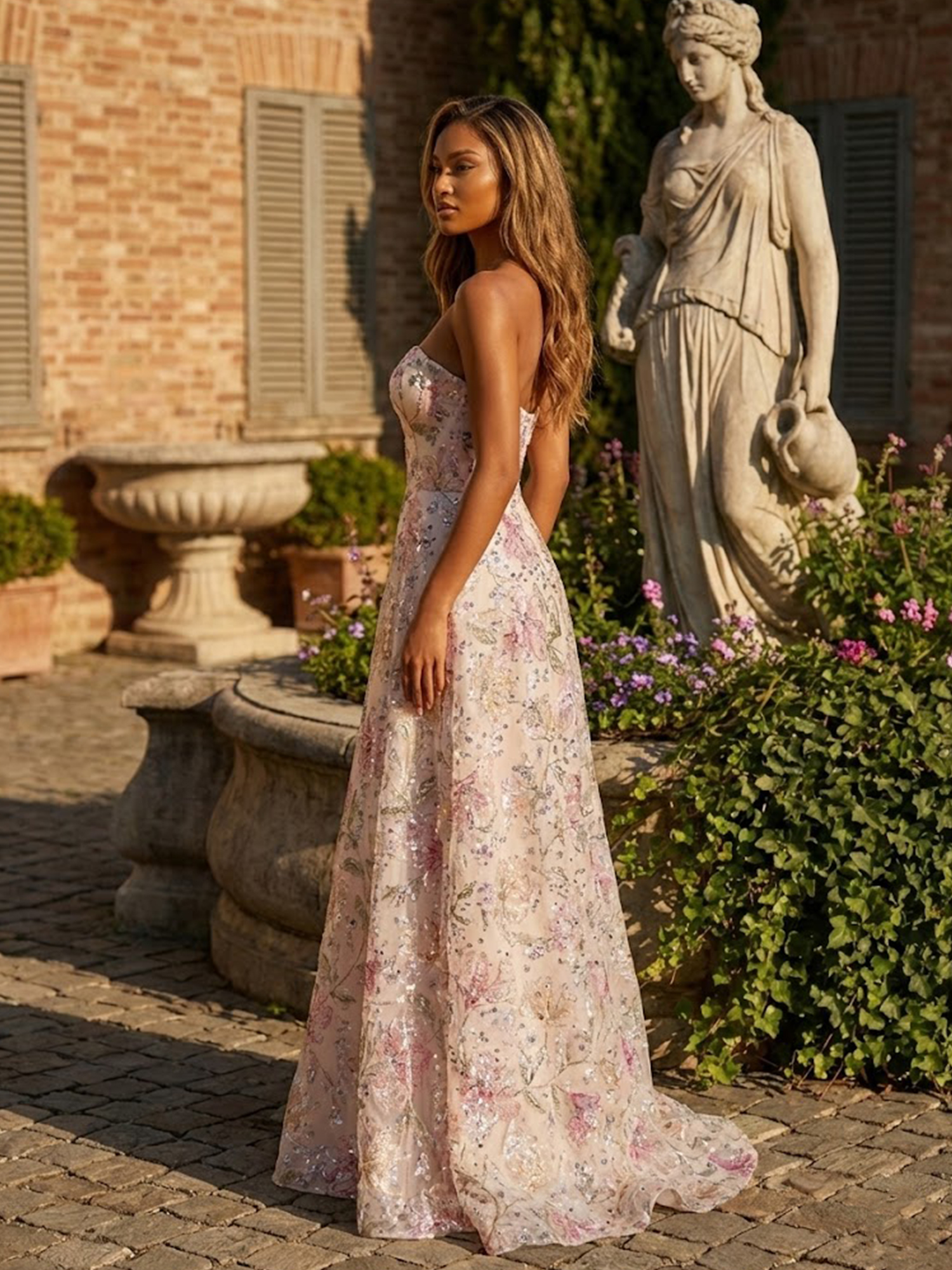 3D Flower Strapless Prom Dresses for Teens Satin A Line Wedding Guest Dress