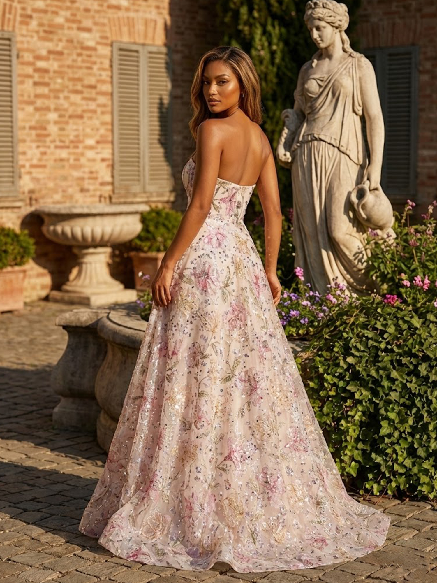 3D Flower Strapless Prom Dresses for Teens Satin A Line Wedding Guest Dress