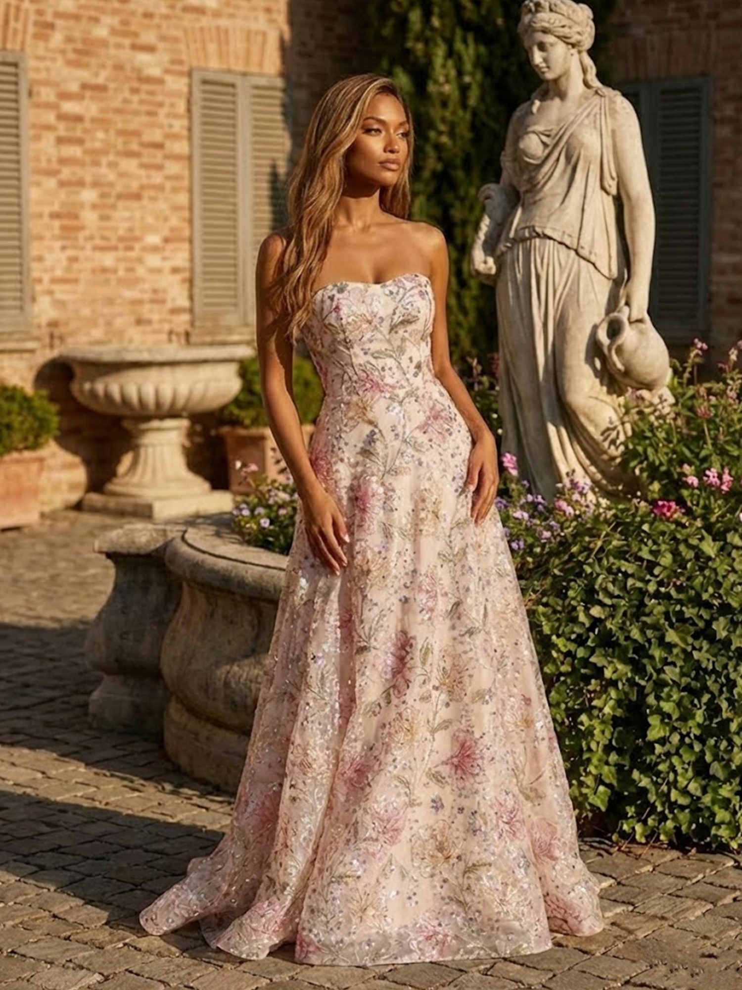 3D Flower Strapless Prom Dresses for Teens Satin A Line Wedding Guest Dress