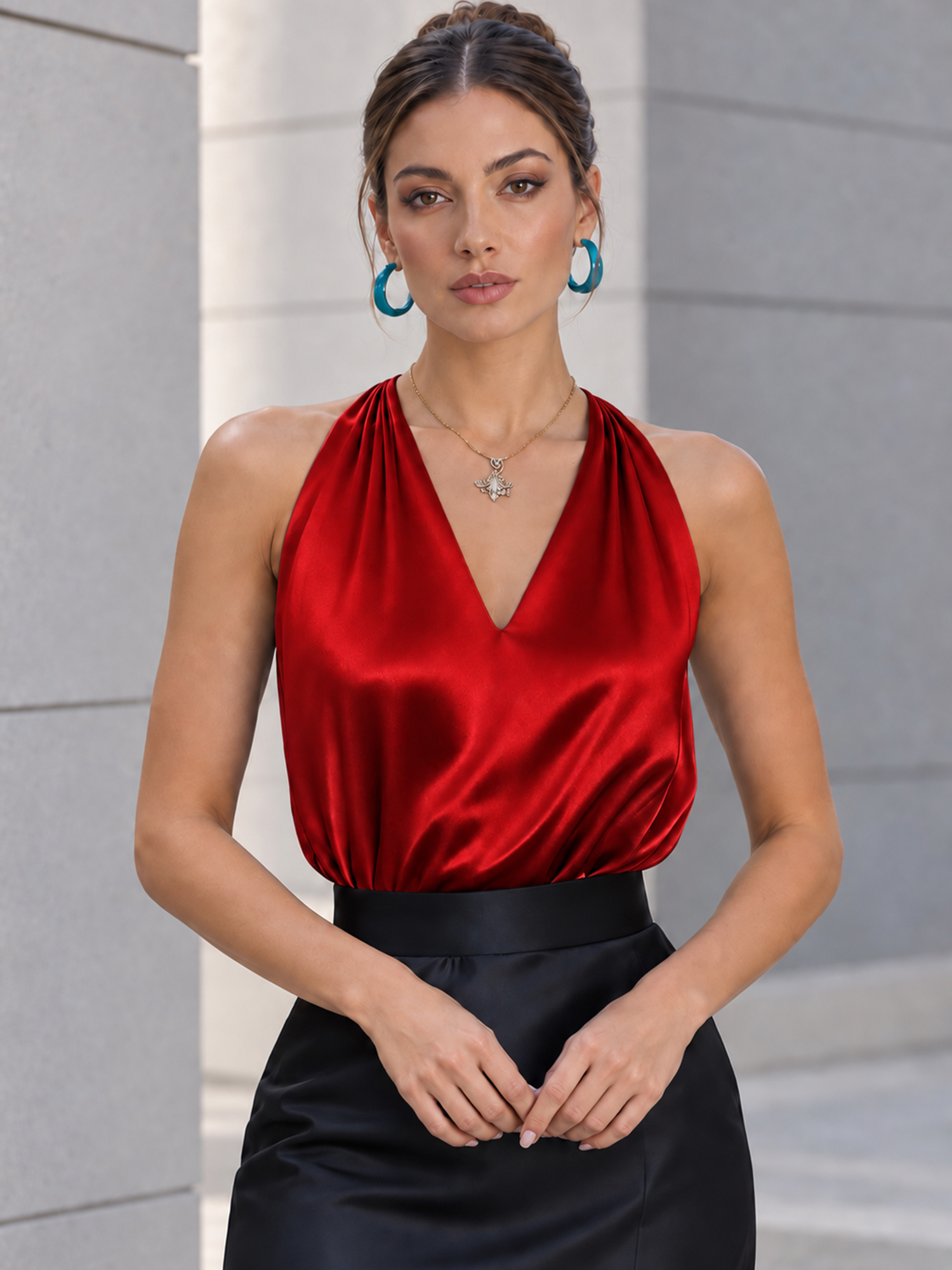Halter V‑Neck Satin Camisole Greek Goddess Sleeveless Tank Top for Women