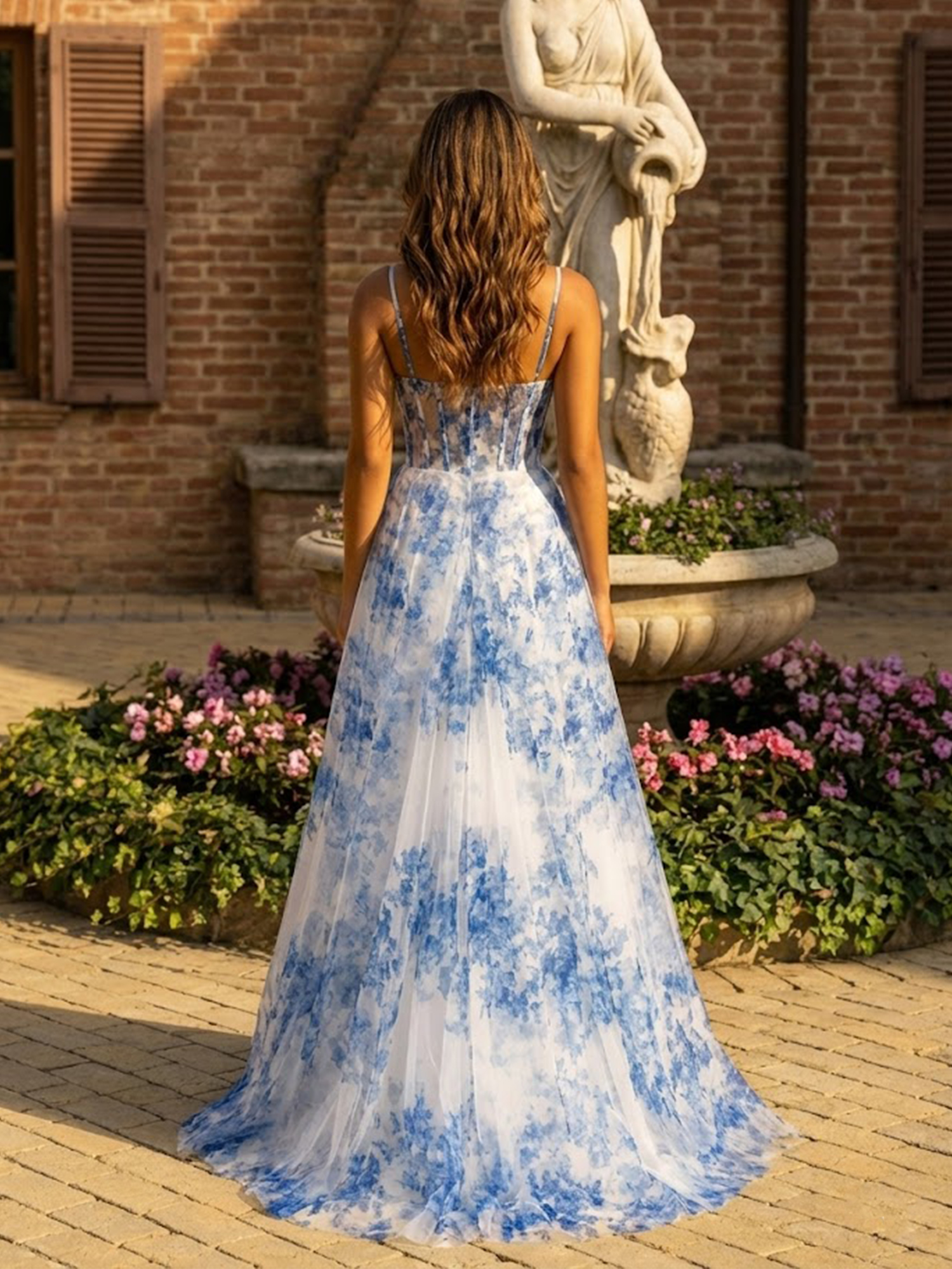 Spaghetti Straps Prom Dresses for Teens 3D Flower Long Formal Dress