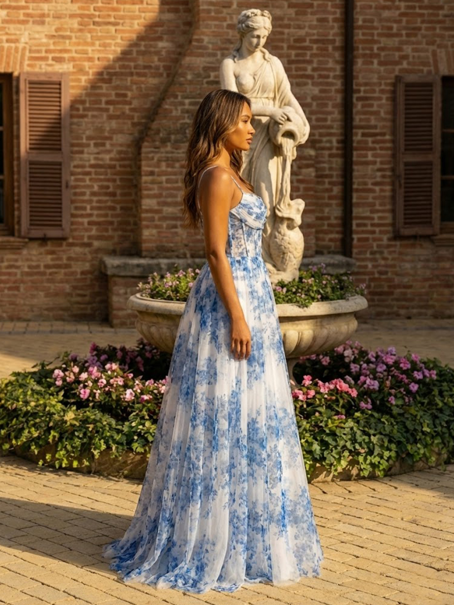 Spaghetti Straps Prom Dresses for Teens 3D Flower Long Formal Dress