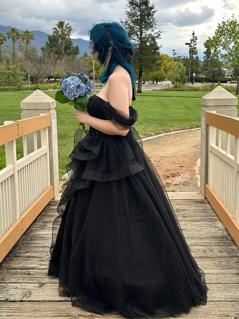 Sage Flowy Off the Shoulder Tulle Princess Prom Dress 