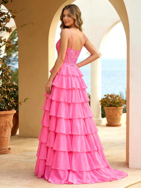Fuchsia A Line  Applique Bow Prom Gowns with Slit