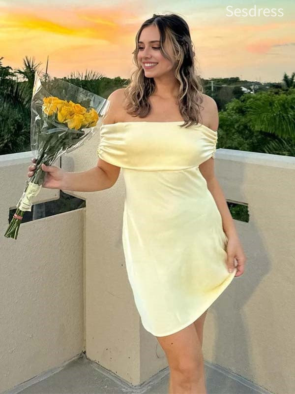 Simple Off the Shoulder Strapless A-line Short Mini Dress Homecoming Dress