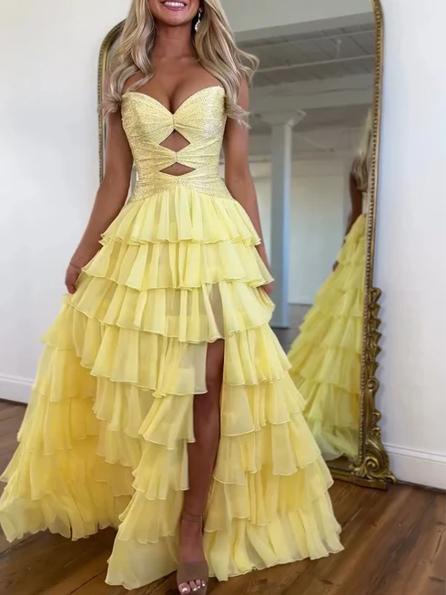 Royal Blue Sweetheart Sparky Sequins Tiered Hollowed Prom Gowns