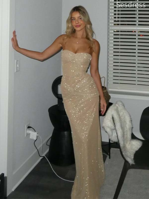 Sparkly Sequins Sweetheart Strapless Memraid Long Evening Dress,Prom Dress