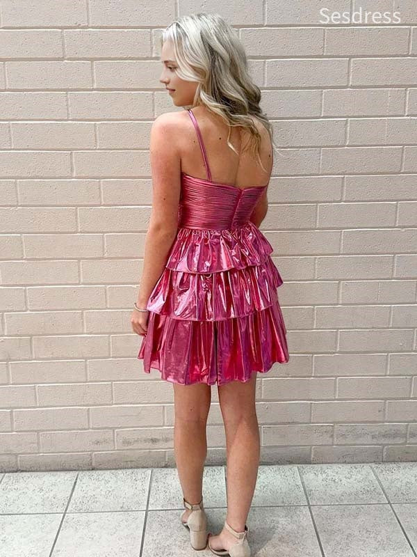 Sparkly 3D Flower Spaghetti Strap A-line Short Mini Dress Homecoming Dress