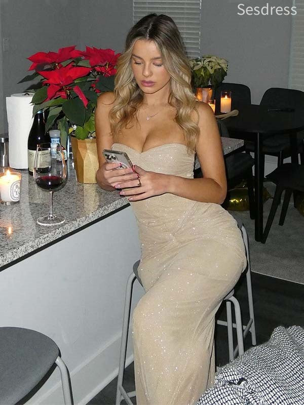 Sparkly Sequins Sweetheart Strapless Memraid Long Evening Dress,Prom Dress