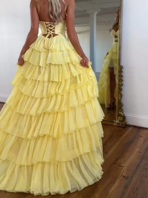 Royal Blue Sweetheart Sparky Sequins Tiered Hollowed Prom Gowns