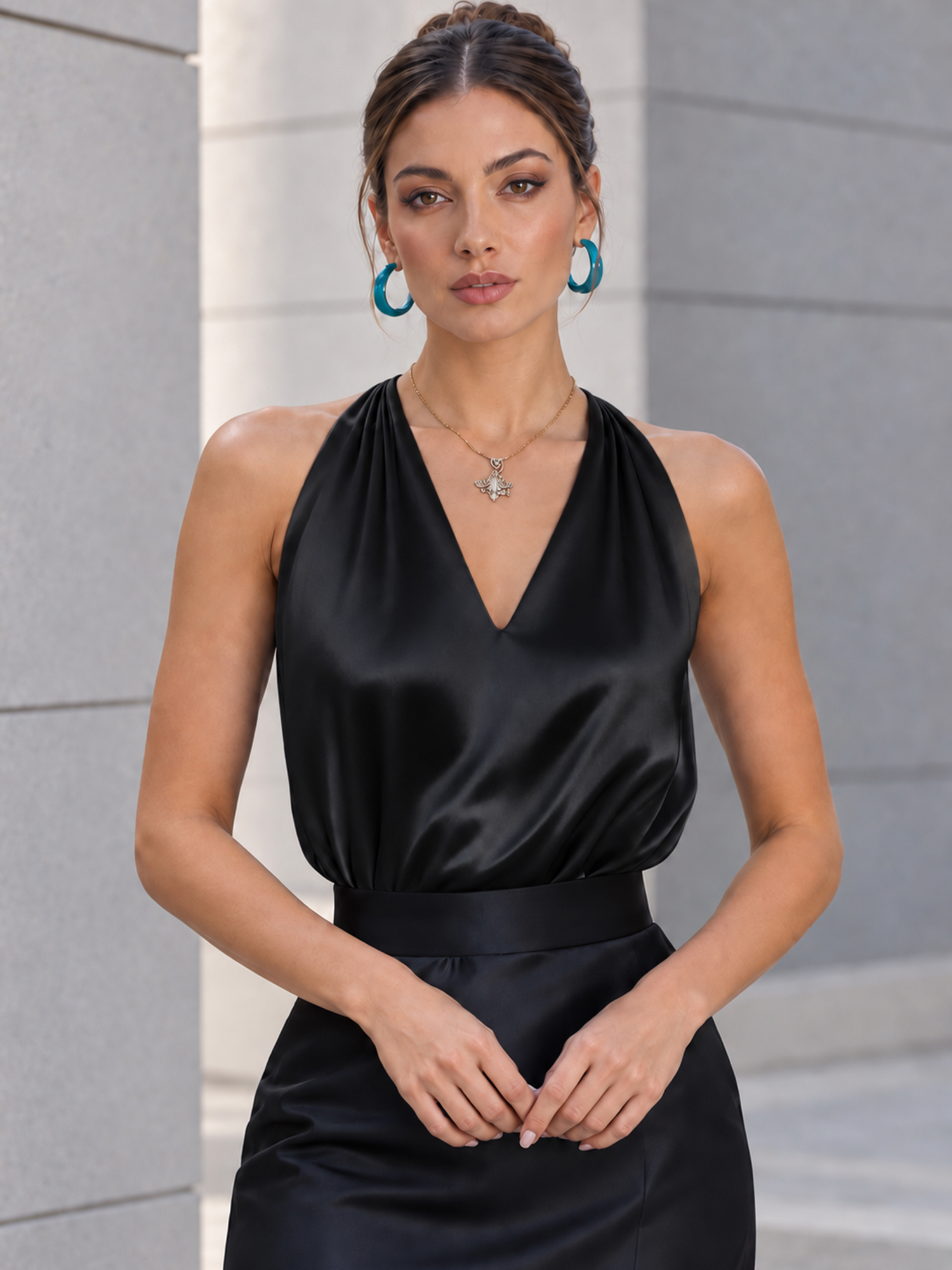 Halter V‑Neck Satin Camisole Greek Goddess Sleeveless Tank Top for Women