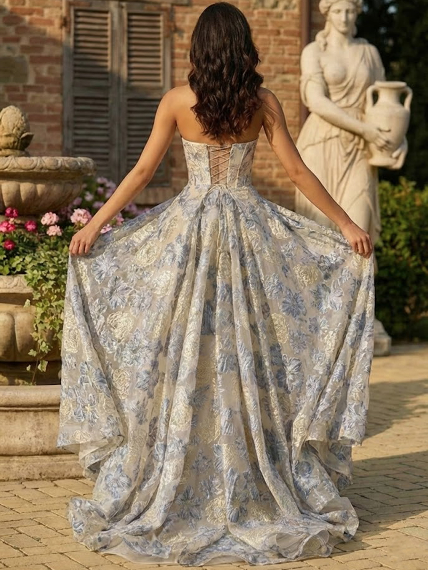 Strapless 3D Embroidered Prom Dresses for Teens A Line Sweet 16 Dress