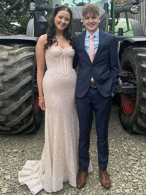 Light Blue parky Sequins Spaghetti Straps Mermaid Prom Dress 