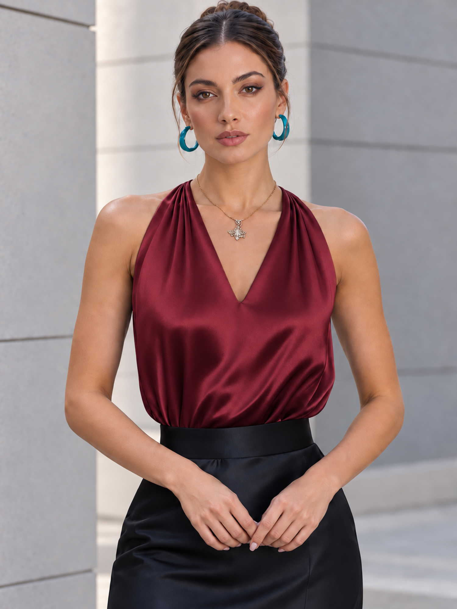 Halter V‑Neck Satin Camisole Greek Goddess Sleeveless Tank Top for Women