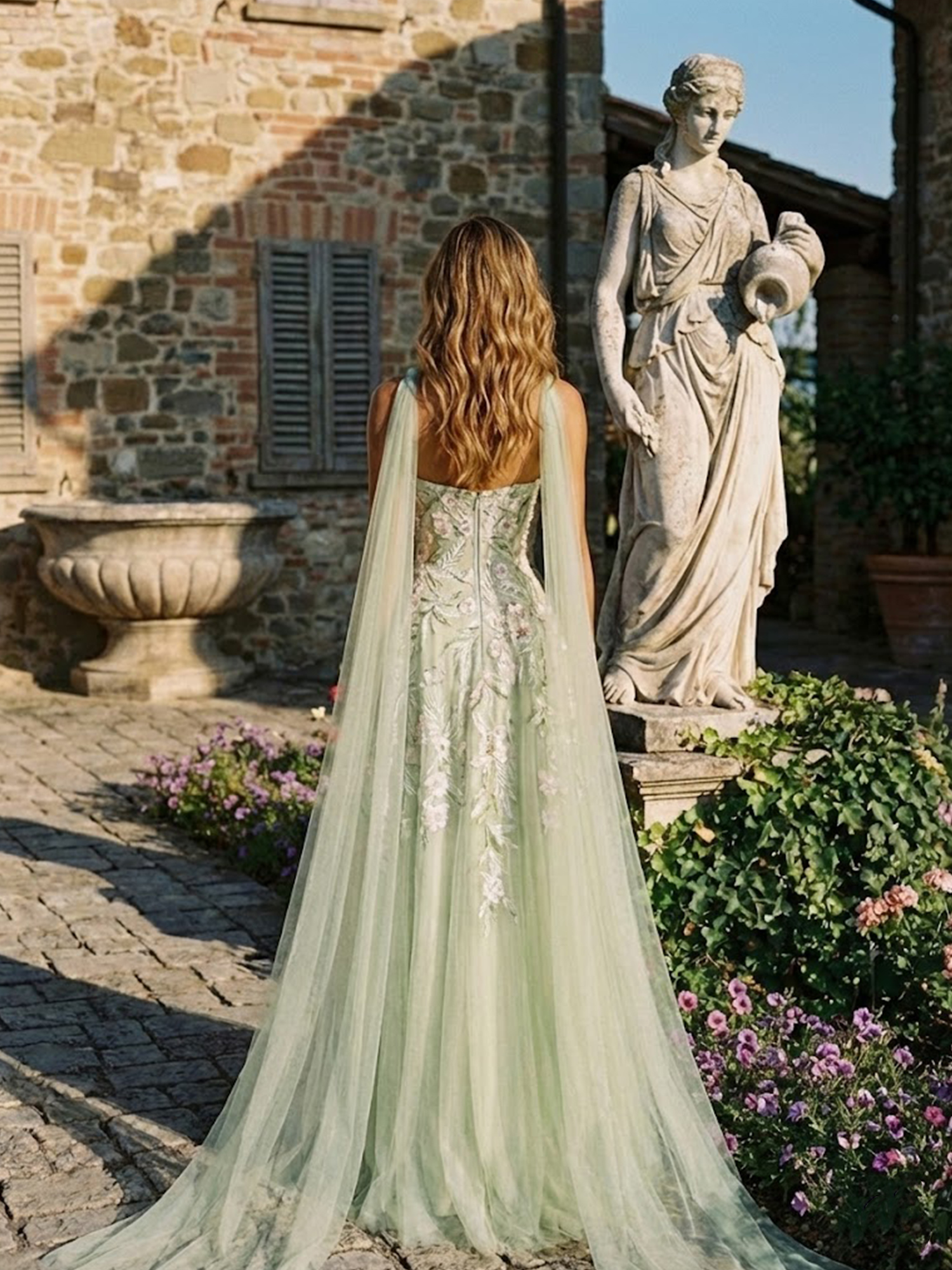 Strapless Prom Dresses with Scarf 3D Flower Slit Wedding Guest Dress