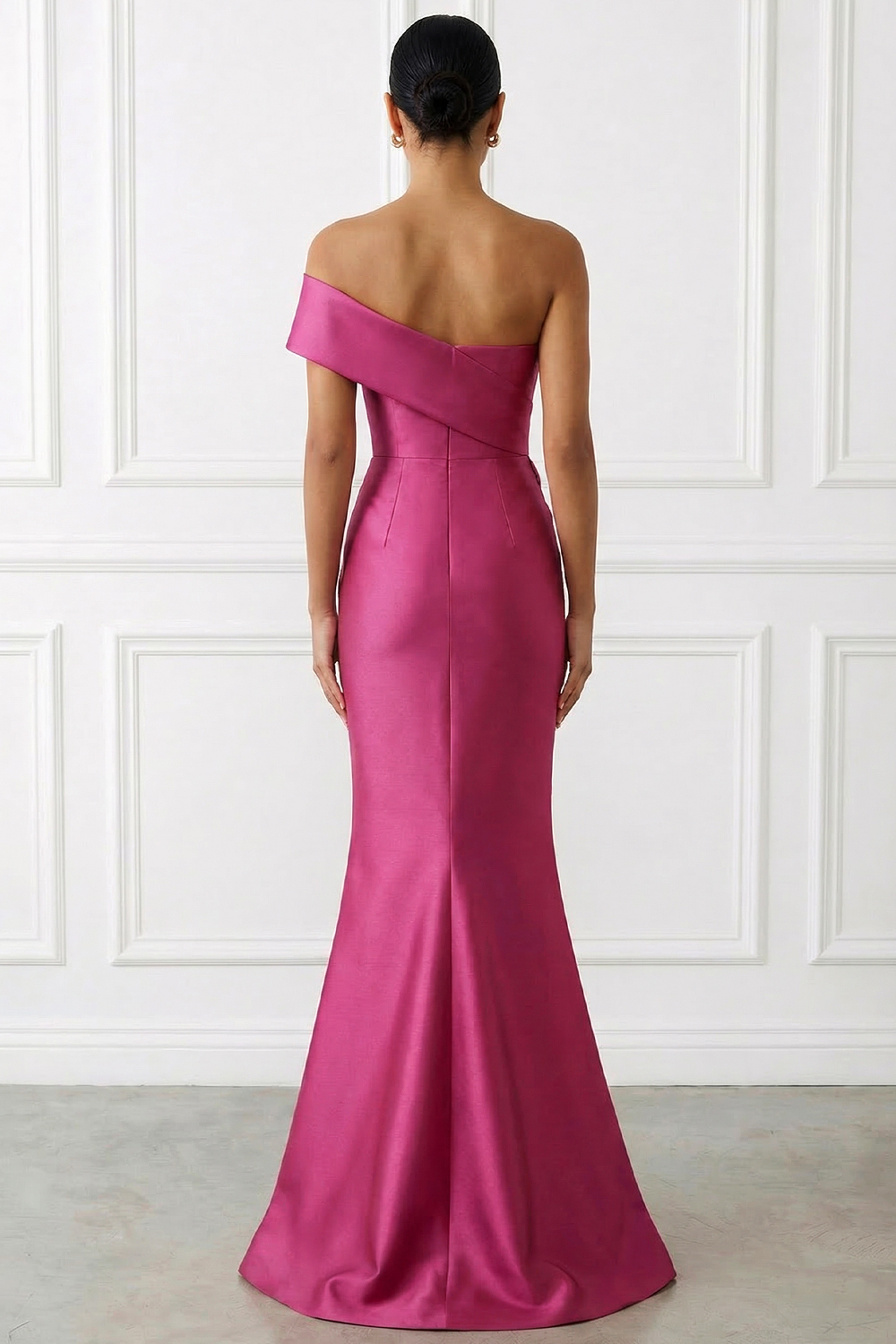 Raspberry Formal Evening Dress Mermaid Asymmetrical Neck Satin Maxi Dress