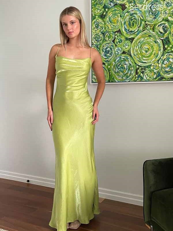 Vintage Green Spaghetti Strap Mermaid Long Evening Dress,Prom Dress