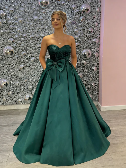 Peacock Sweetheart Mermaid Satin Prom Dress with Bow