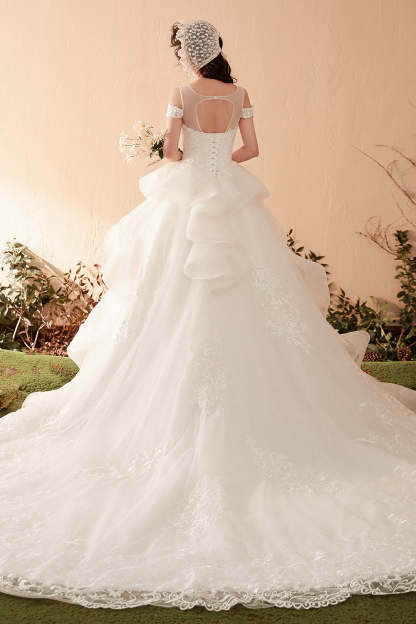 Elegant Off-Shoulder A-Line Wedding Gown with Lace Embroidery