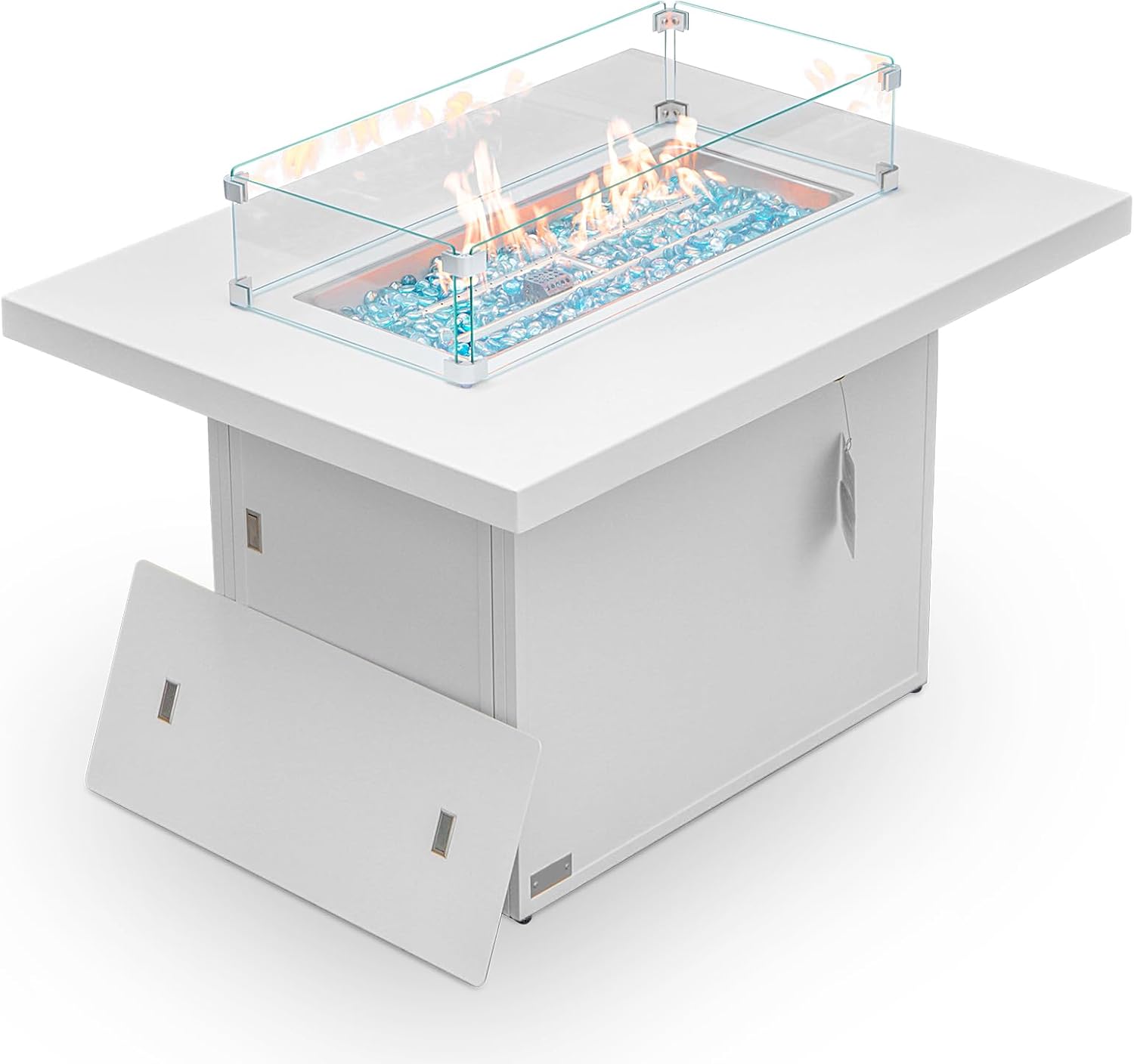 43" Aluminum Outdoor Propane Fire Pit Table, 60,000 BTU Rectangular Firepit Coffee Table with Wind Guard & Glass Stone, Large CSA Safety Approved Fireplace for Backyard Deck Garden