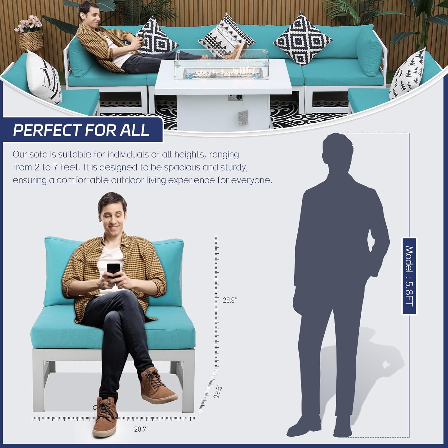 11 Piece Large Modern Aluminum Outdoor Sofa with Lounge Chair & Fire Pit Table, 500 lbs Durable Sectional Set for Heavy People, All Weather Comfy Patio Furniture Set for Backyard