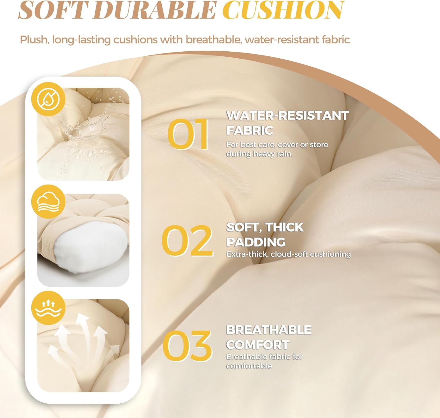 Oversized Indoor Outdoor Egg Chair with Ottoman, Brown Wicker Patio Deep Egg Seat with Beige Thick Cushion & Foot Rest, Large Stationary Lounge Chair for Balcony Bedroom