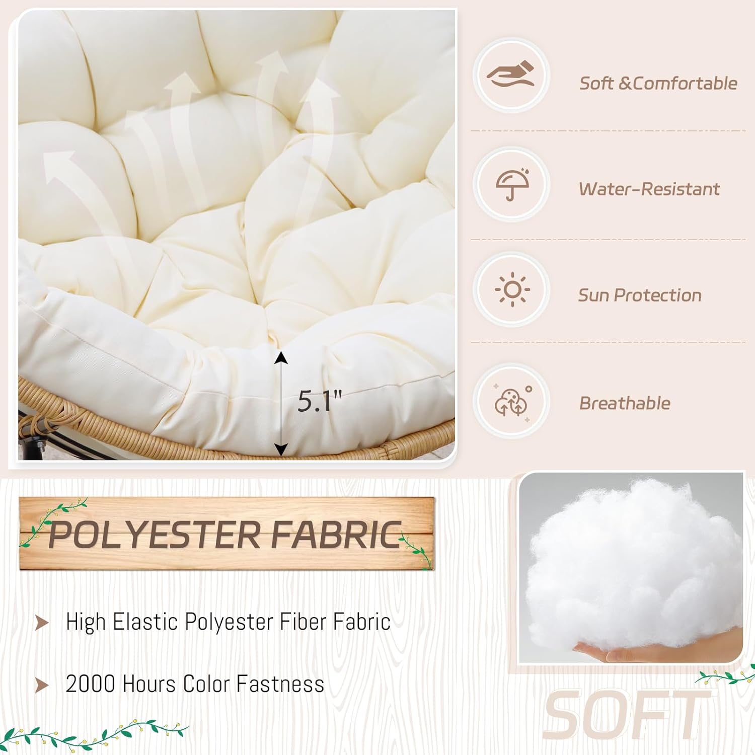 Double Wide Papasan Rocking Chair with Cushion, Oversized Rattan Rocking Egg Chair Outdoor for 2, Extra Large 700 lbs. Heavy Duty Royal Patio Lounge Loveseat