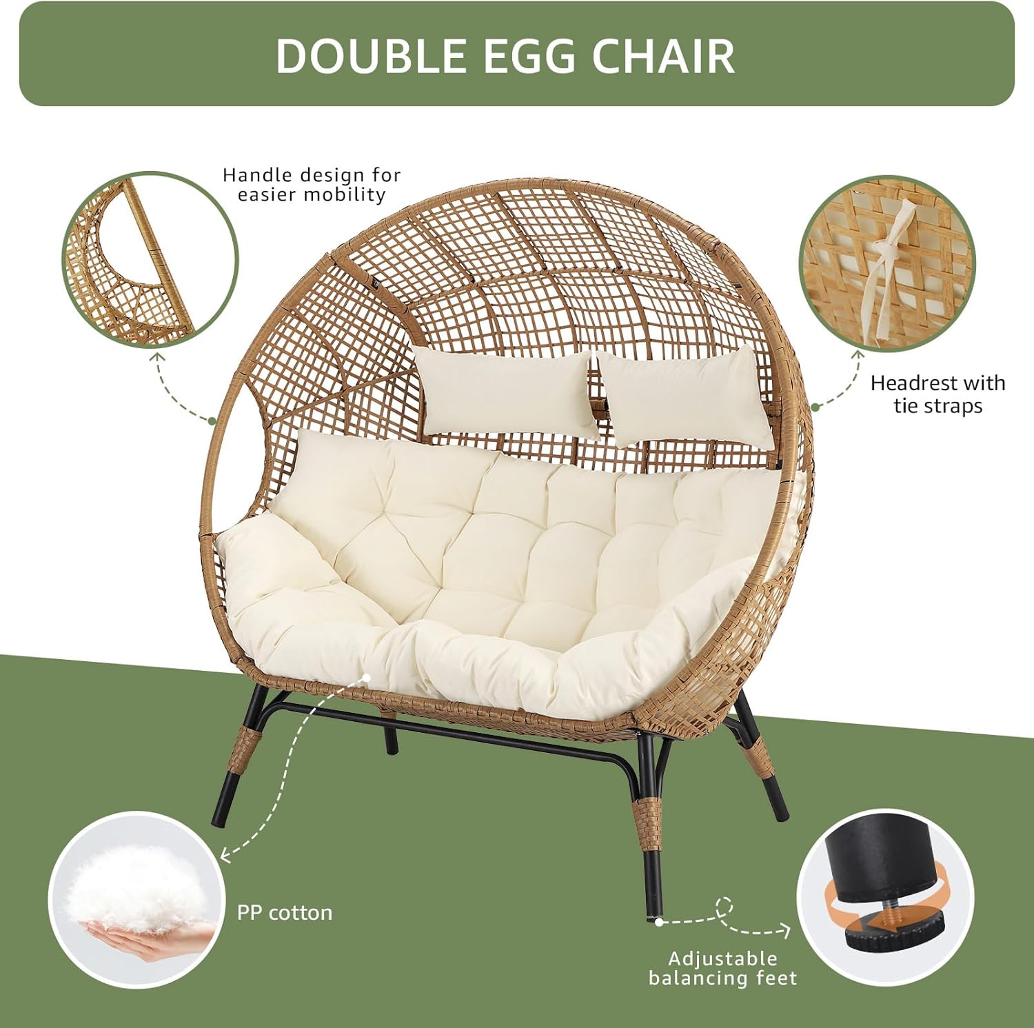 Beige Boho Outdoor Patio Furniture Sets with 2 PE Wicker Chairs, 2 Ottomans and 1 Side Table, Small Conversation Sectional Chair Sets for Backyard