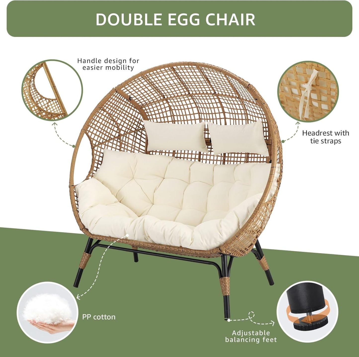 Beige Boho Outdoor Patio Furniture Sets with 2 PE Wicker Chairs, 2 Ottomans and 1 Side Table, Small Conversation Sectional Chair Sets for Backyard