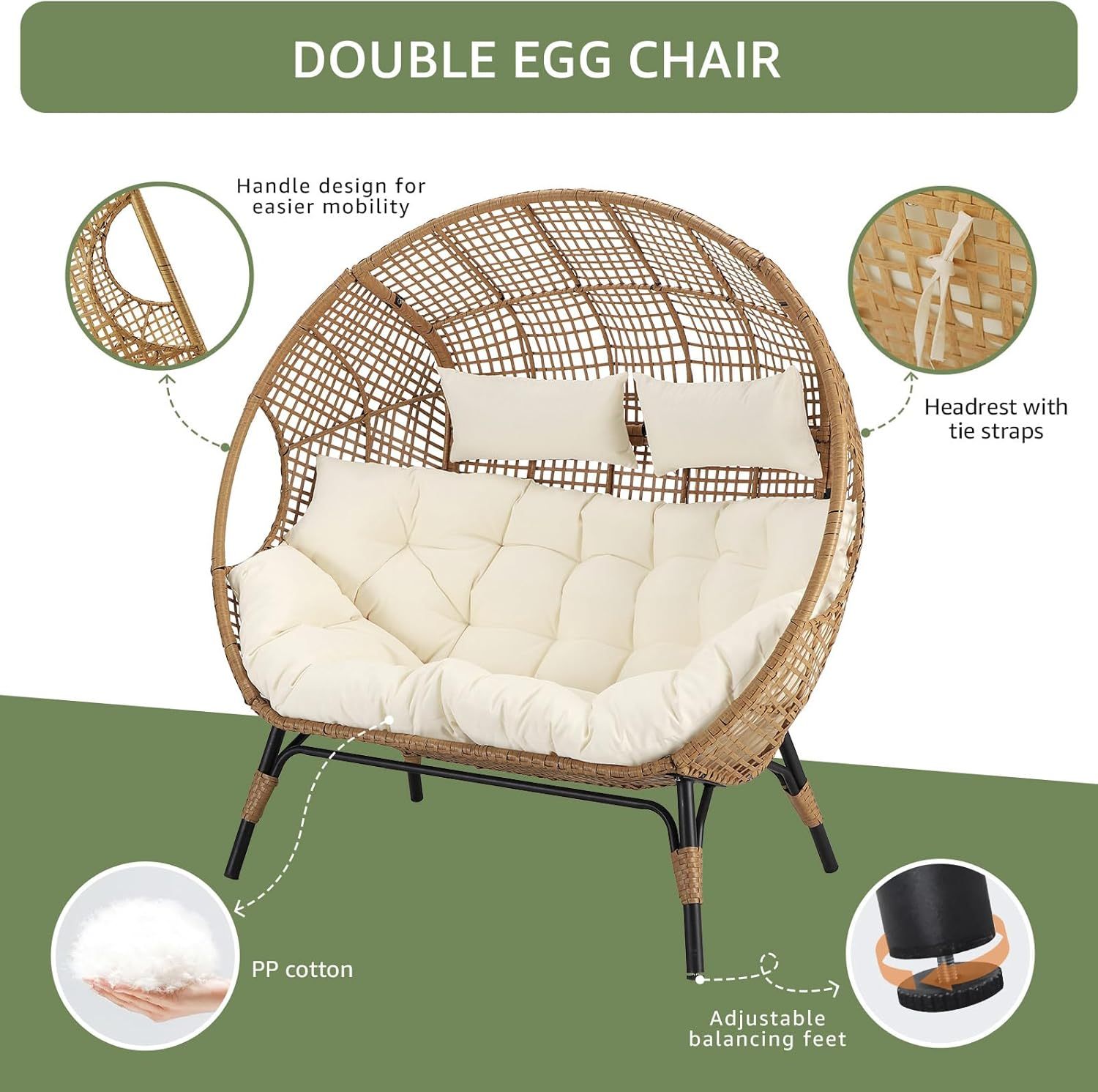 Beige Boho Outdoor Patio Furniture Sets with 2 PE Wicker Chairs, 2 Ottomans and 1 Side Table, Small Conversation Sectional Chair Sets for Backyard