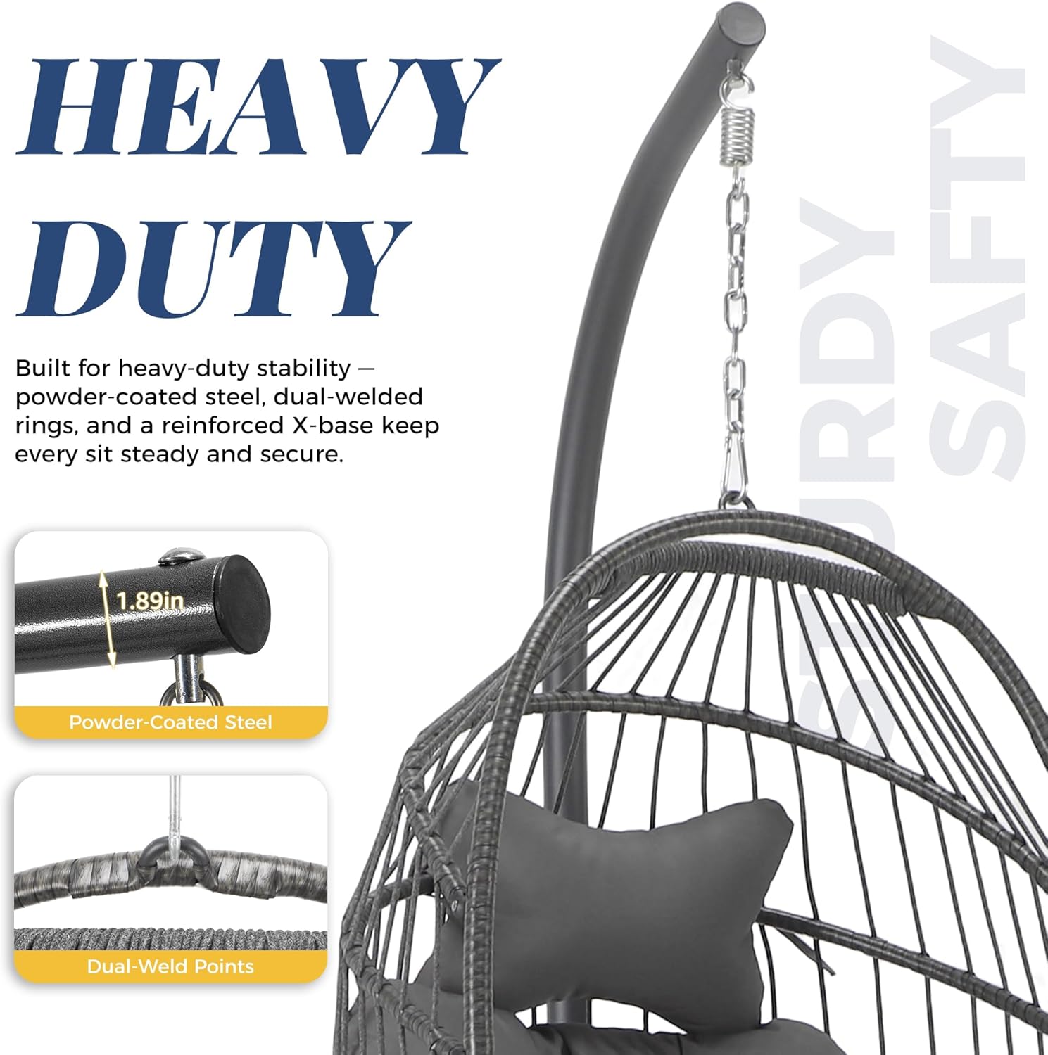 Outdoor Egg Swing Chair with Stand, 350 Lbs Heavy-Duty Rattan Hammock Hanging Wicker Patio Chair with Cushion