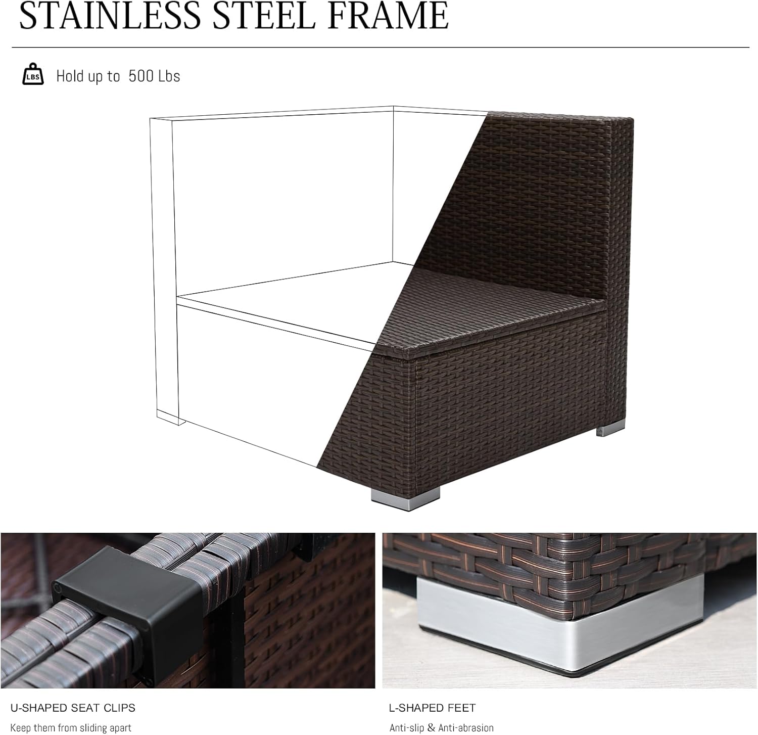 1 Piece PE Rattan Patio Furniture Corner Sofa with Thick Cushions Outdoor Wicker Seating