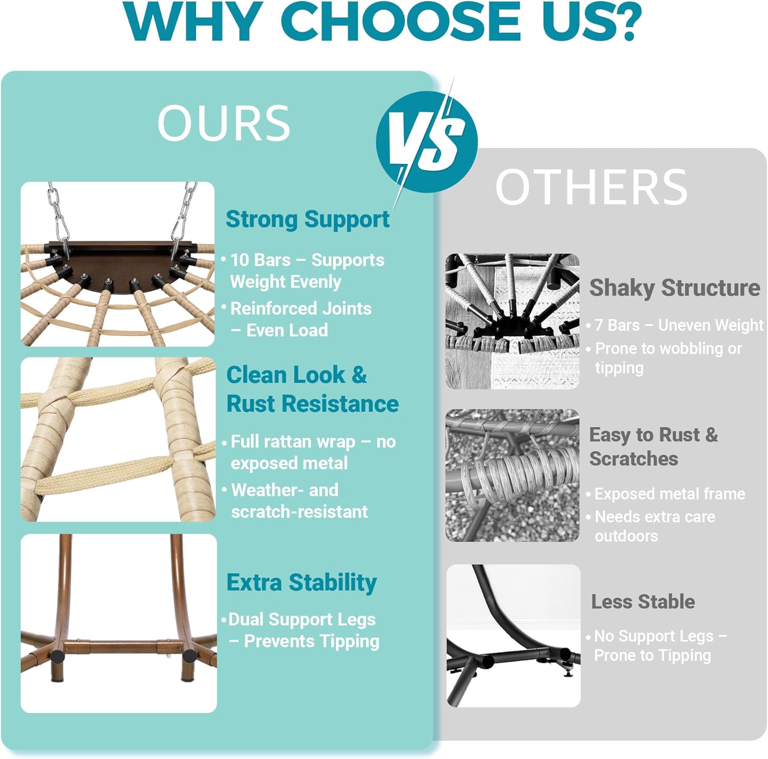 Double Egg Chair with Stand Indoor Outdoor 2 Person Large Wicker Hanging Swing Chair Oversized Twins Patio Loveseat 2 Seat Beige Rattan Light Green Cushions with Cover