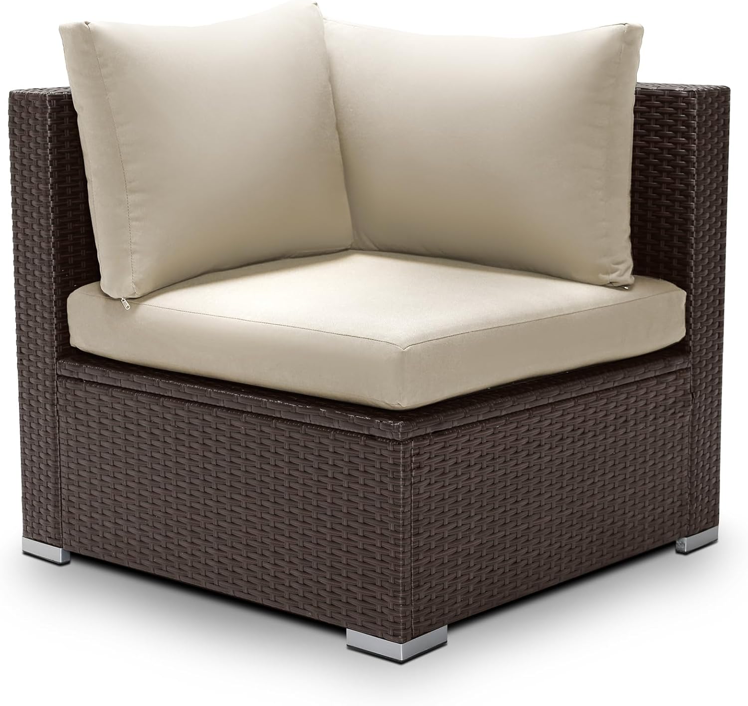 1 Piece PE Rattan Patio Furniture Corner Sofa with Thick Cushions Outdoor Wicker Seating